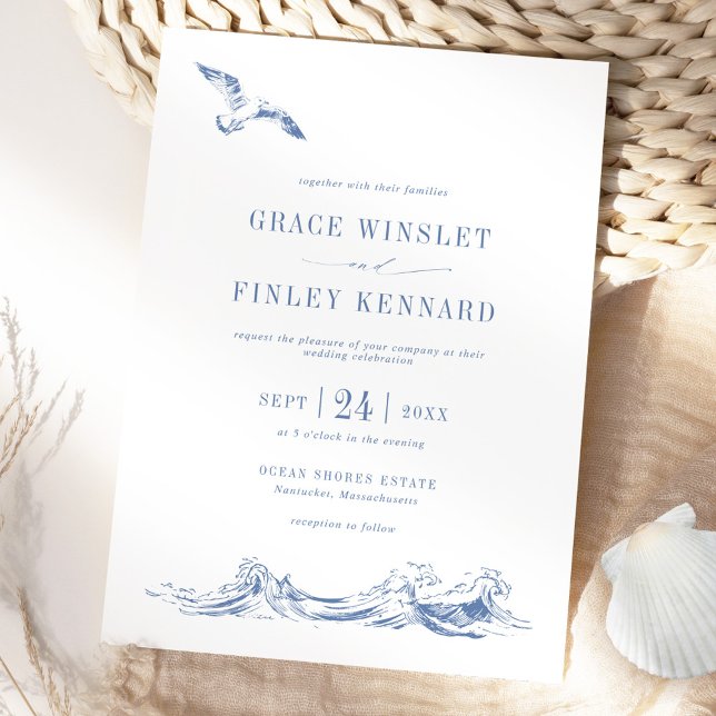 Invitation Modern Elegant Seaside Coastal Blue Wedding (Créateur téléchargé)