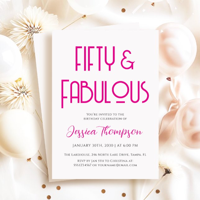 Invitation Modern Fifty and Fabulous Art Deco 50th Birthday (Elegant and modern Fifty & Fabulous art deco birthday party invitation)