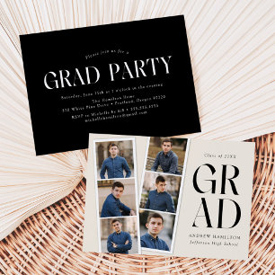 Invitation Modern Filmstrip Cream 6 Photo Graduation Party