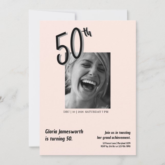 Invitation Modern Funny Light Pink Photo 50th Birthday  (Devant)