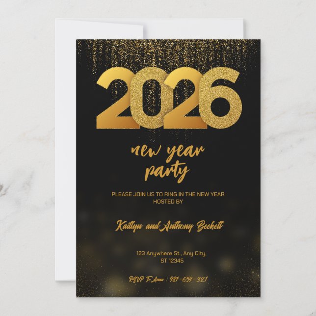 Invitation Modern Gold 2026 New Year Party Digital (Devant)