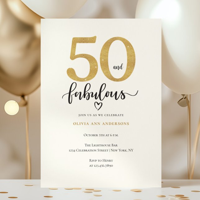 Invitation Modern Gold 50 Fabulous Birthday  (Créateur téléchargé)