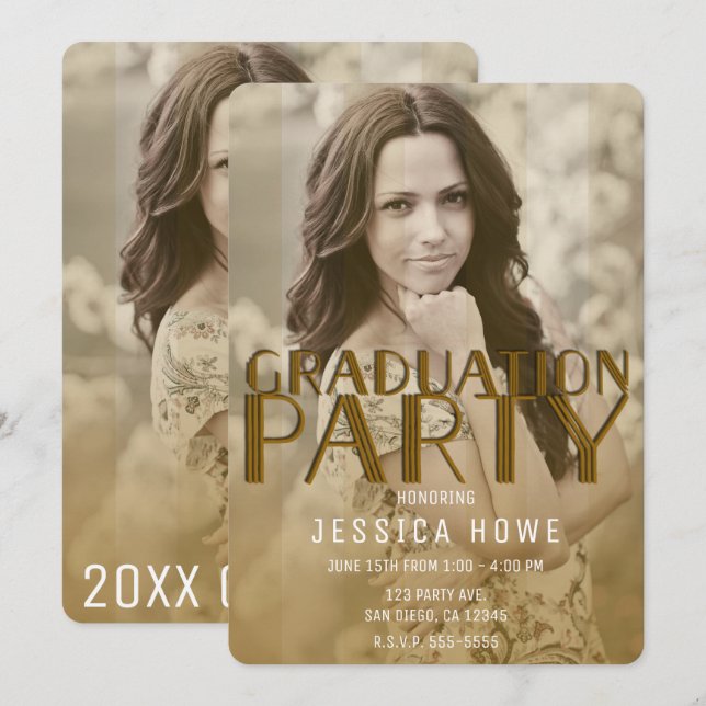 Invitation Modern Gold Chic Graduation Party Graduate Photo (Devant / Derrière)