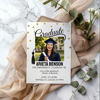 Invitation Modern Gold Polka Dot Graduation Party Photo 