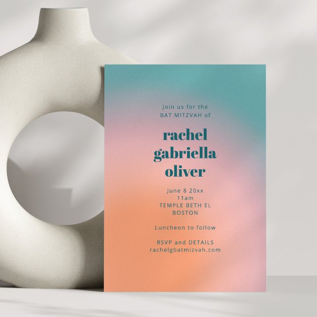 Invitation Modern Gradient Teal Pink Bat Mitzvah Bold (Créateur téléchargé)