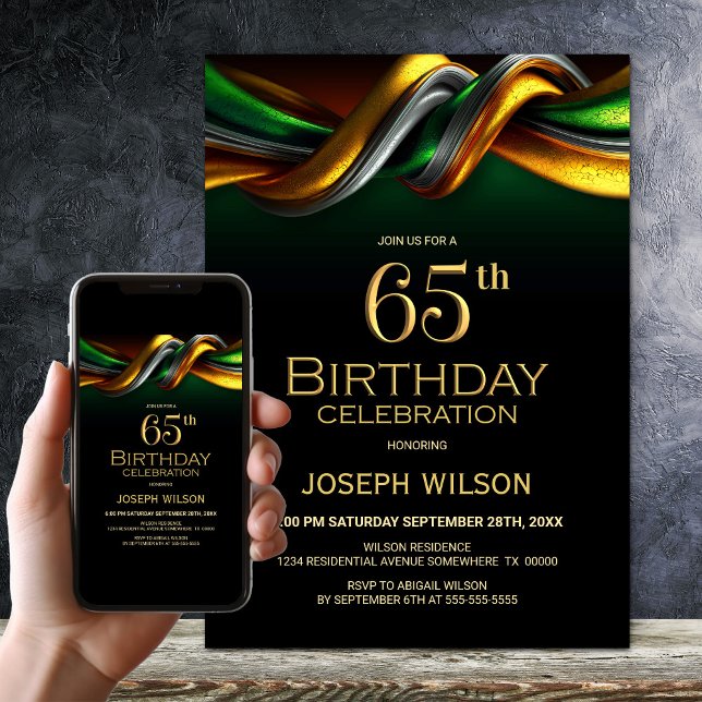Invitation Modern Green and Gold 65th Birthday Party (Créateur téléchargé)