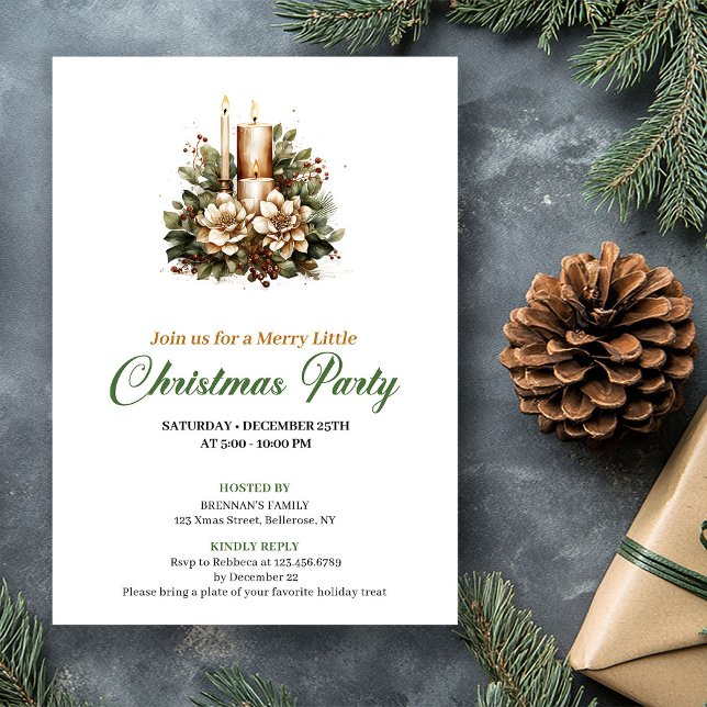 Invitation Modern Green And Gold Christmas Candle Celebration (Modern Green And Gold Christmas Candle Celebration Invitation)