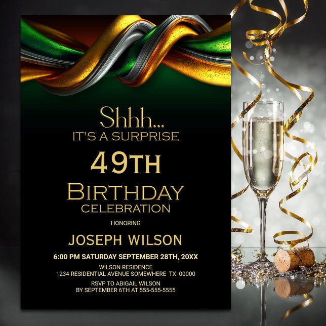Invitation Modern Green and Gold Surprise Birthday Party (Créateur téléchargé)