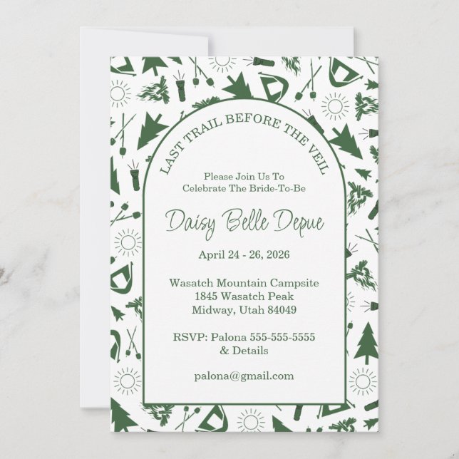 Invitation Modern Green Camp Bachelorette Weekend (Devant)