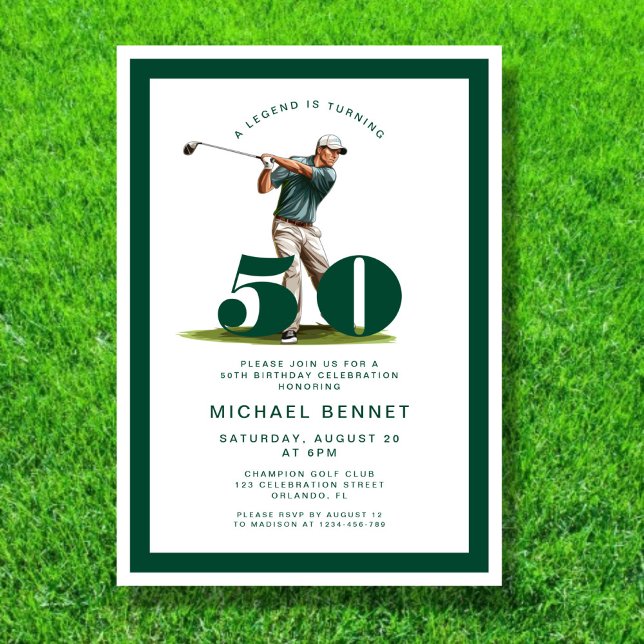 Invitation Modern Green Golf 50th Birthday (Modern Green Golf 50th Birthday Invitation)