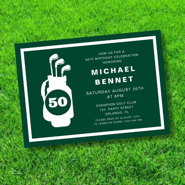 Invitation Modern Green Golf 50th Birthday (Modern Green Golf 50th Birthday Invitation)
