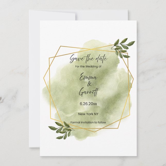 Invitation Modern Green Leaf Save the Date (Devant)