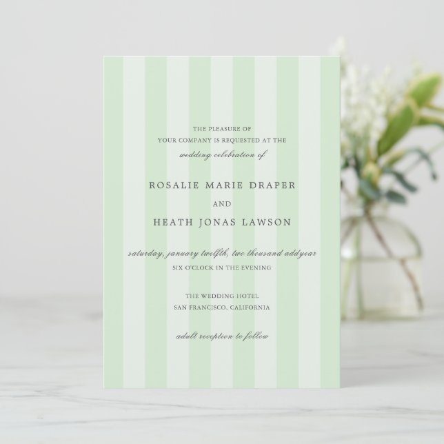 Invitation Modern Green Stripes Elegant Wedding (Debout devant)