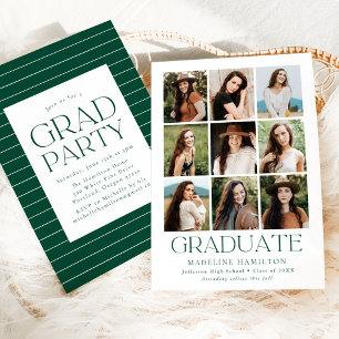 Invitation Modern Grid Green 9 Photo Collage de photos Parti 