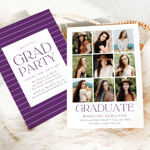 Invitation Modern Grid Purple 9 Photo Graduation Party