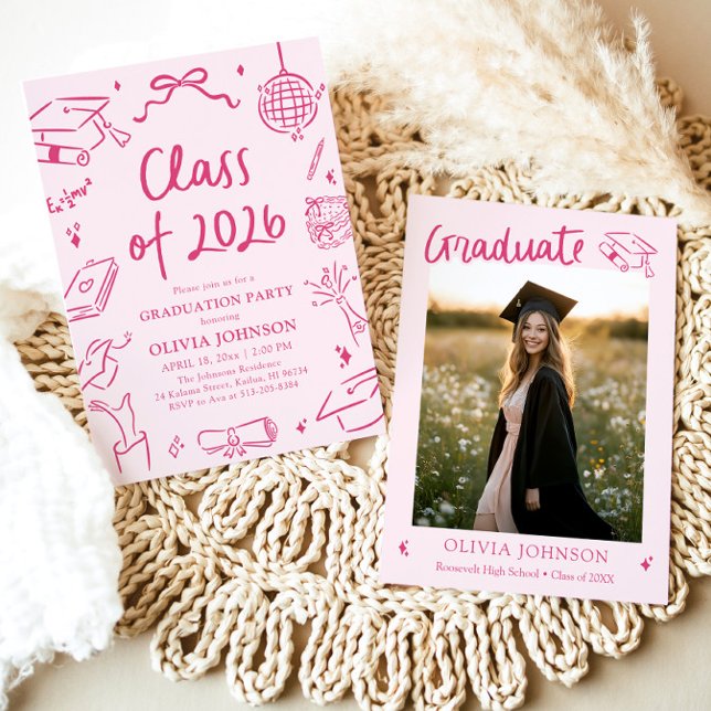 Invitation Modern Hand Drawn Class of 2026 Graduation Party (Modern Hand Drawn Class of 2026 Graduation Party Invitation)