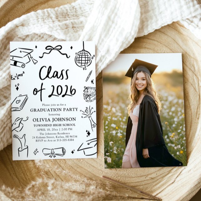 Invitation Modern Hand Drawn Class of 2026 Graduation Party (Modern Hand Drawn Class of 2026 Graduation Party Invitation)