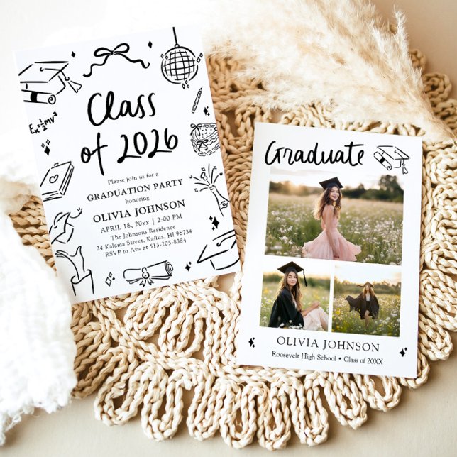 Invitation Modern Hand Drawn Class of 2026 Graduation Party (Modern Hand Drawn Class of 2026 Graduation Party Invitation)