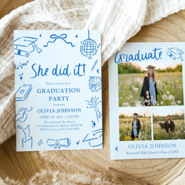 Invitation Modern Hand Drawn She did it Graduation Party (Modern Hand Drawn She did it Graduation Party Invitation)