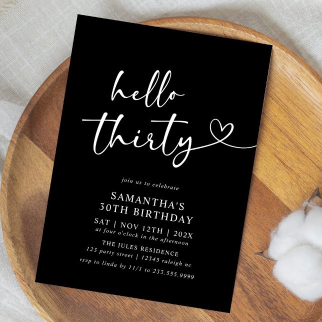 Invitation Modern Hello Thirty Black and White 30th Birthday (Créateur téléchargé)