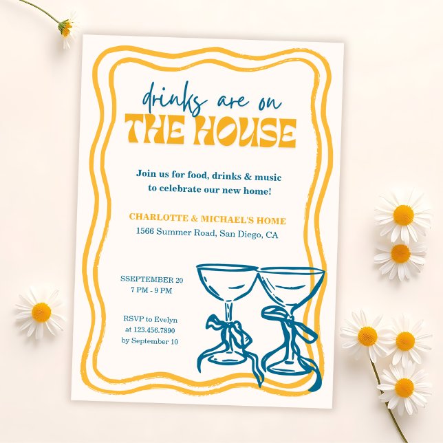 Invitation Modern Housewarming Party Drinks Are On the House (Fun Housewarming Party Invitation – “Drinks Are on the House”)
