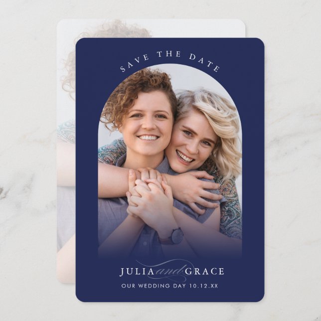 Invitation MODERN MARIAGE couple photo arche calligraphie mar (Devant / Derrière)