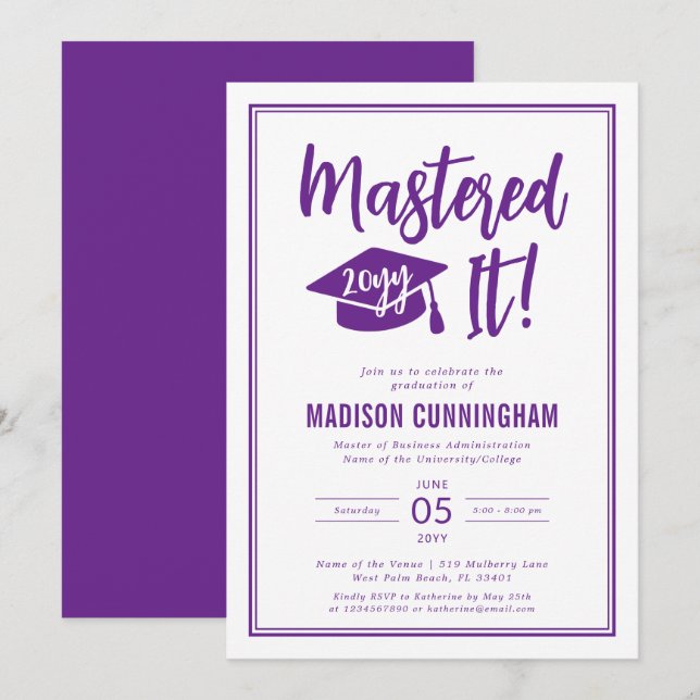 Invitation Modern Mastered It Master's Degree Graduation  (Devant / Derrière)