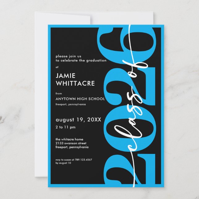 Invitation Modern Minimal Blue Typography Graduation Party (Devant)