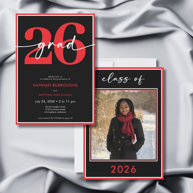 Invitation Modern Minimal Red Script Graduation Party (Modern Minimal Red Script Graduation Party Invitation)