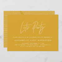 Modern minimal script géométrique moutarde anniver