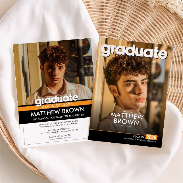 Invitation Modern Minimal Two Photo Graduation Party (Créateur téléchargé)