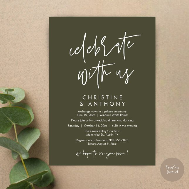 Invitation Modern Minimal Wedding Reception Dinner (Modern Minimal Wedding Reception Dinner Lunch Brunch Invitation Card in Olive green)