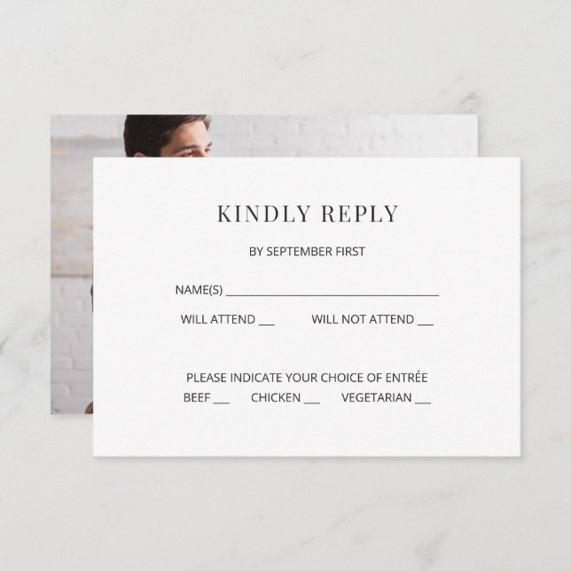 Invitation Modern Minimal Wedding RSVP Card Photo on Back (Devant / Derrière)
