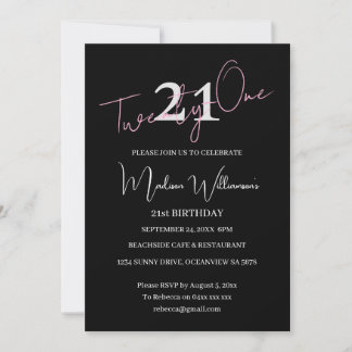 Invitation Modern Minimalist 21st Black Pink Birthday 
