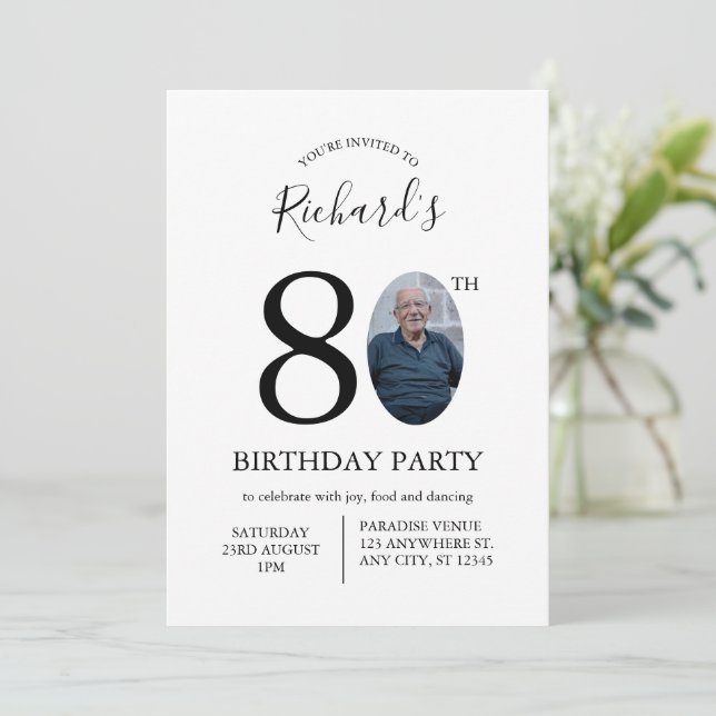 Invitation Modern Minimalist 80th Birthday Photo (Debout devant)