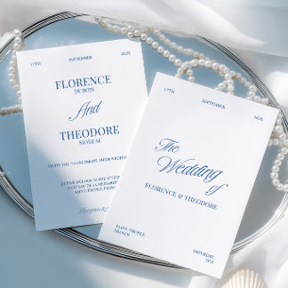 Invitation Modern Minimalist Blue & White Wedding