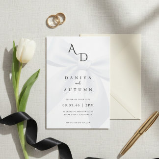Invitation Modern Minimalist Bow Black & White Wedding