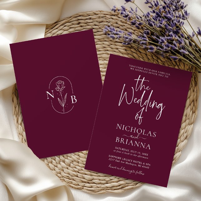 Invitation Modern Minimalist Burgundy Wedding Classic (Créateur téléchargé)