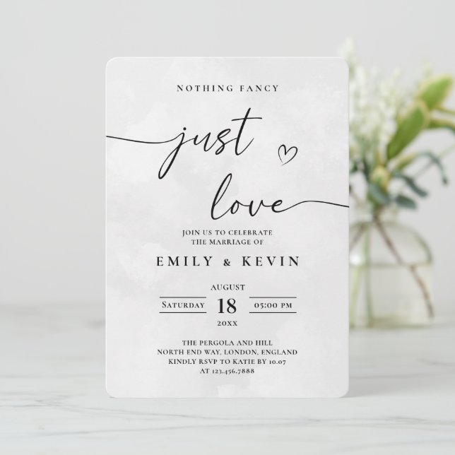 Invitation Modern Minimalist Cute Script Black White Wedding  (Debout devant)