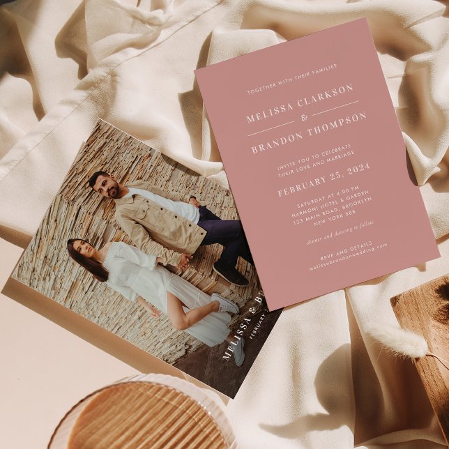 Invitation Modern Minimalist Dusty Rose Photo Wedding (Créateur téléchargé)