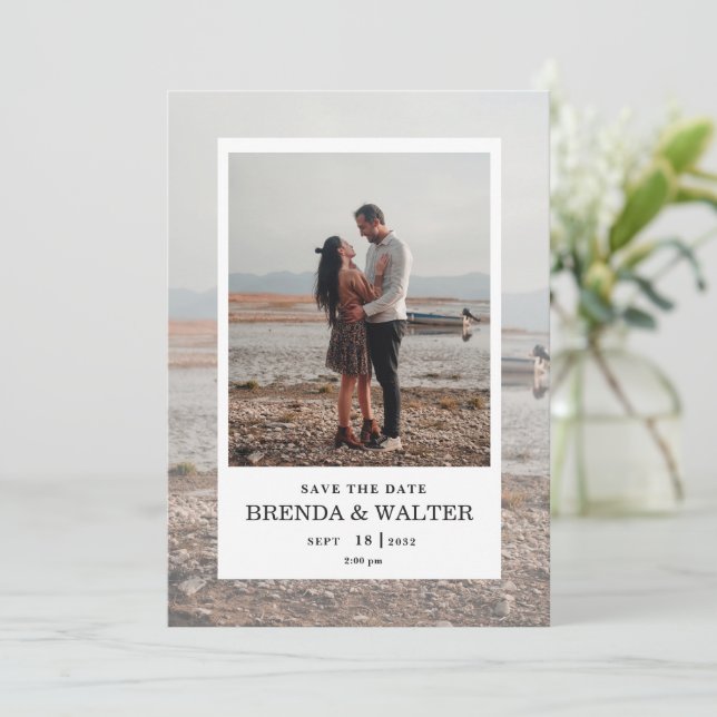 Invitation Modern Minimalist Ivory Custom Photo Wedding Invit (Debout devant)