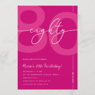 Invitation Modern Minimalist Pink 80th Birthday Party