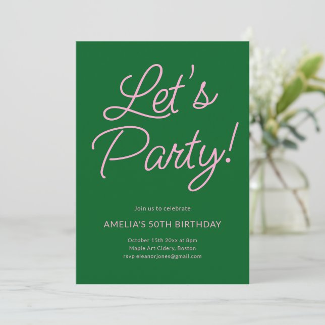 Invitation Modern Minimalist Pink Green Birthday Party Chic (Debout devant)