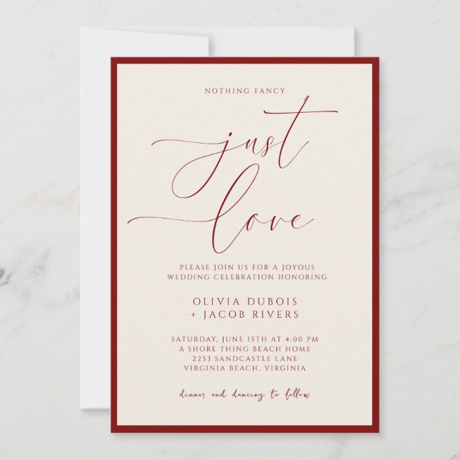 Invitation Modern Minimalist Script Nothing Fancy Just Love  (Devant)