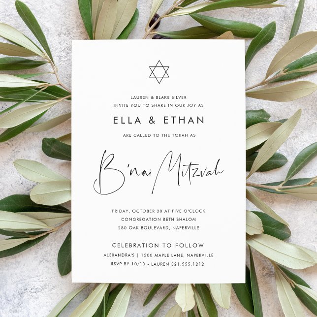 Invitation Modern Minimalist Twins B'nai Mitzvah (Créateur téléchargé)