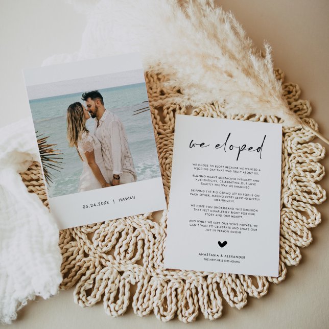 Invitation Modern Minimalist We Eloped Photo Announcement (Créateur téléchargé)