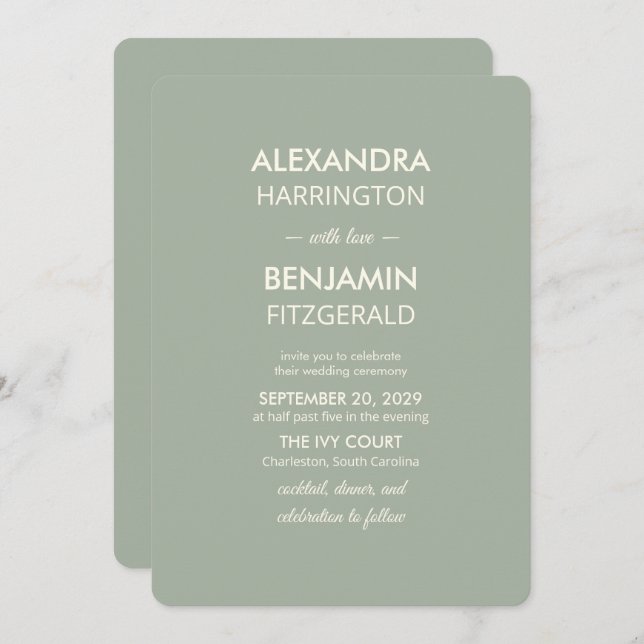 Invitation Modern Minimalist Wedding | Sage Green Timeless  (Devant / Derrière)