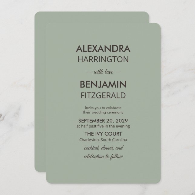 Invitation Modern Minimalist Wedding | Sage Green Timeless  (Devant / Derrière)