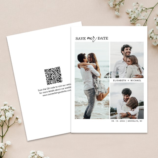 Invitation Modern Multi Photos QR Code Enregistrer Le Mariage (The QR code makes it easy for guests to visit your website for more details about your wedding.)