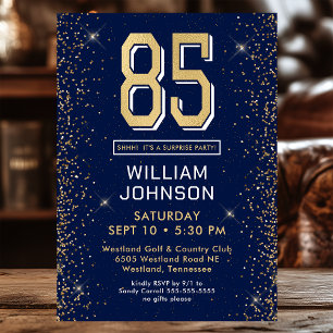 Invitation Modern Navy Blue 85e anniversaire Surprise Party